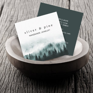 Watercolor Misty Mountain Square Business Card