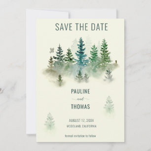Watercolor Misty Woodland Rustic Wedding Save The Date