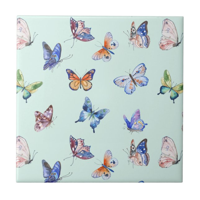 Watercolor Mixed Colourful Butterflies Ceramic Tile (Front)