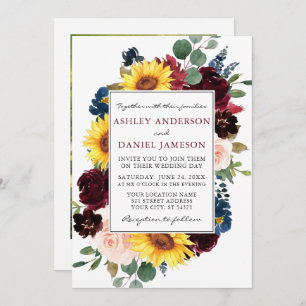 Watercolor Mixed Floral Frame Photo Wedding Invitation