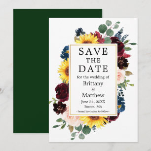 Watercolor Mixed Floral Gold Frame Green Save The Date