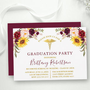 Watercolor Mixed Floral Medical Graduation Party Invitation
