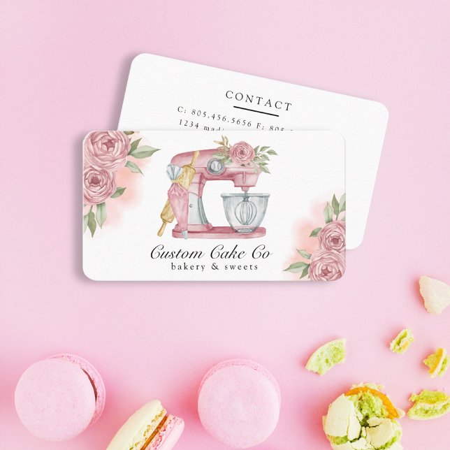 Watercolor Mixer Cake + Bakery Pink Business Card (Creator Uploaded)