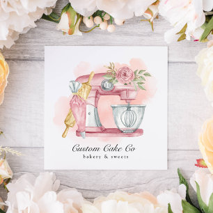 Watercolor Mixer Cake + Bakery Pink Business Card