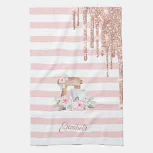 Watercolor Mixer,Flowers,Glitter Drips, Stripes   Tea Towel