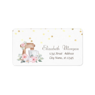 Watercolor Mixer Flowers Gold Confetti Label