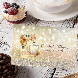 Watercolor Mixer Sunflowers Bokeh Bakery  Business Card