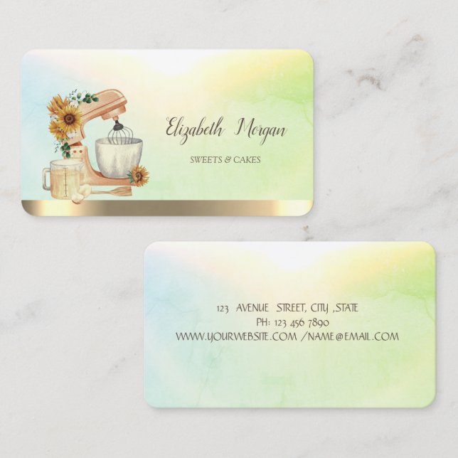 Watercolor Mixer Sunflowers,Gold,Green Business Card (Front/Back)