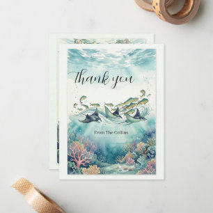 Watercolor Mobula Ray Dorado Ocean Wedding Thank Y Card