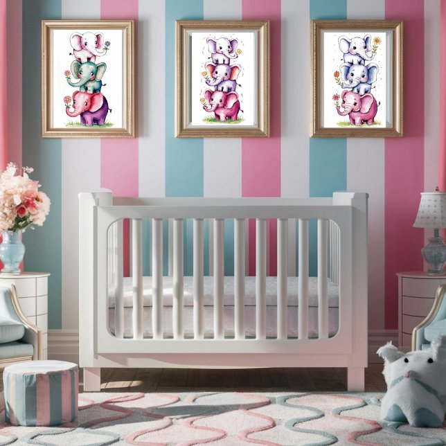 Watercolor modern 3 elephant with flower3 poster (Creator Uploaded)