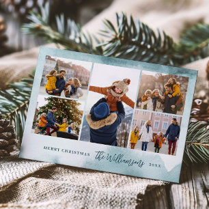 Watercolor Modern 5 Photo Holiday Card