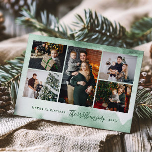 Watercolor Modern 5 Photo Holiday Card