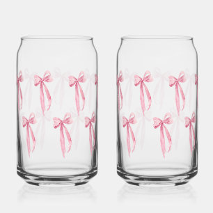 Watercolor  Modern Blush Pink Bow Ribbon Can Glass