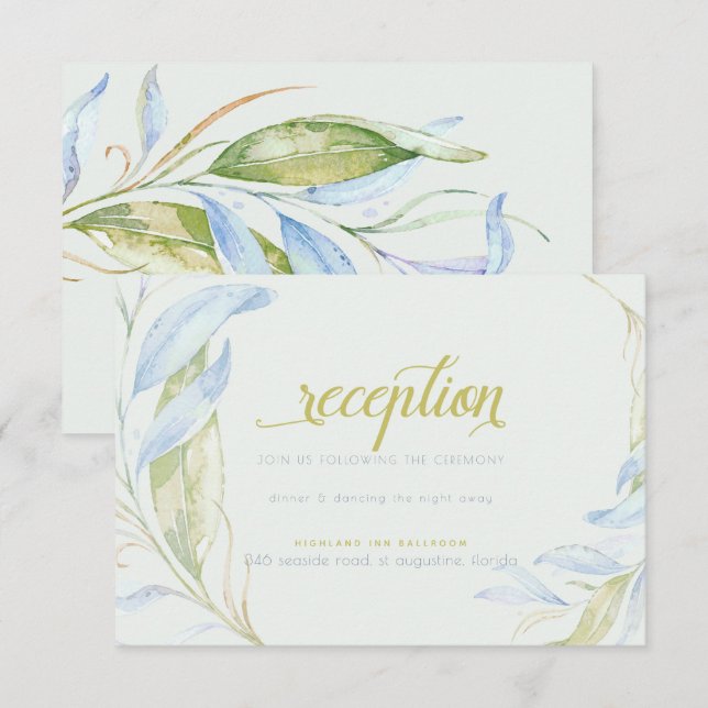 Watercolor Modern Boho Leafy Branches Reception Invitation (Front/Back)