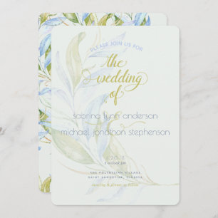 Watercolor Modern Boho Leafy Branches Wedding Invitation