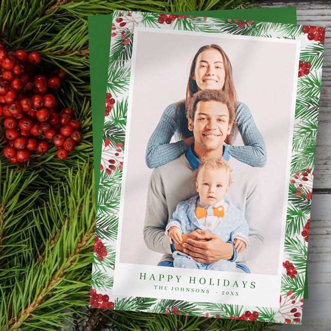 Watercolor Modern Christmas Foliage Botanicals Holiday Card (Creator Uploaded)