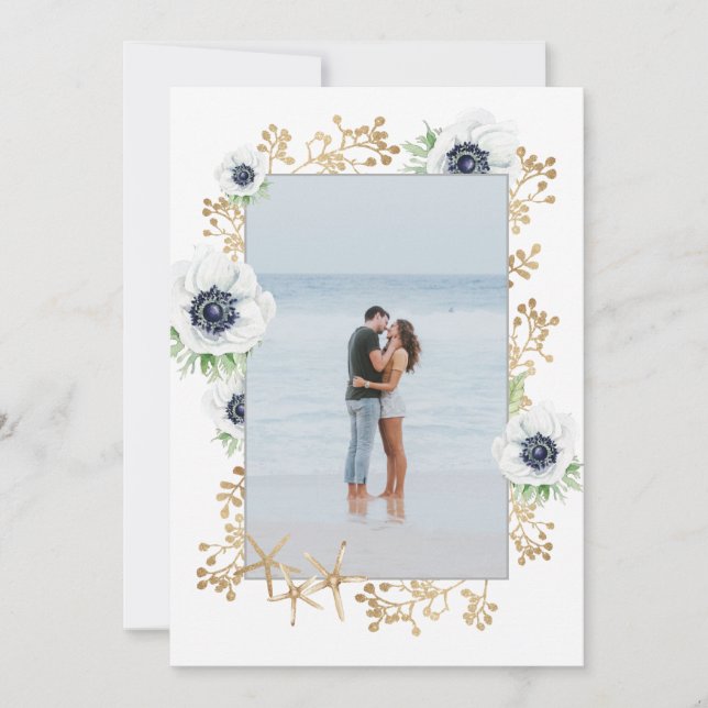 Watercolor Modern Elegant Anemone Flower Photo Save The Date (Front)