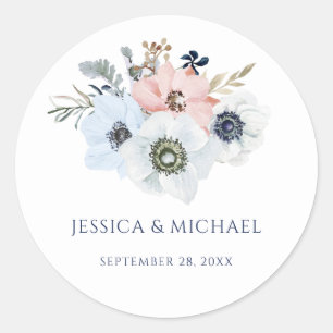Watercolor Modern Floral Elegant Anemone Wedding Classic Round Sticker