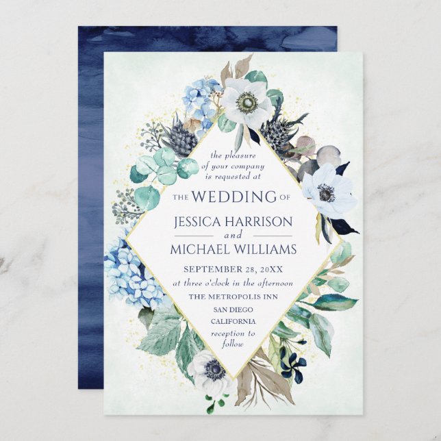 Watercolor Modern Floral Elegant Anemone Wedding Invitation (Front/Back)