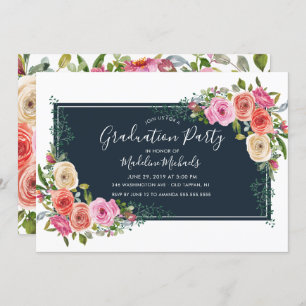 Watercolor Modern Floral Graduation Invitation
