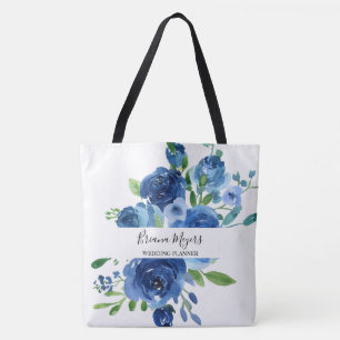 Watercolor Modern Floral Navy Blue Business Tote B Bag