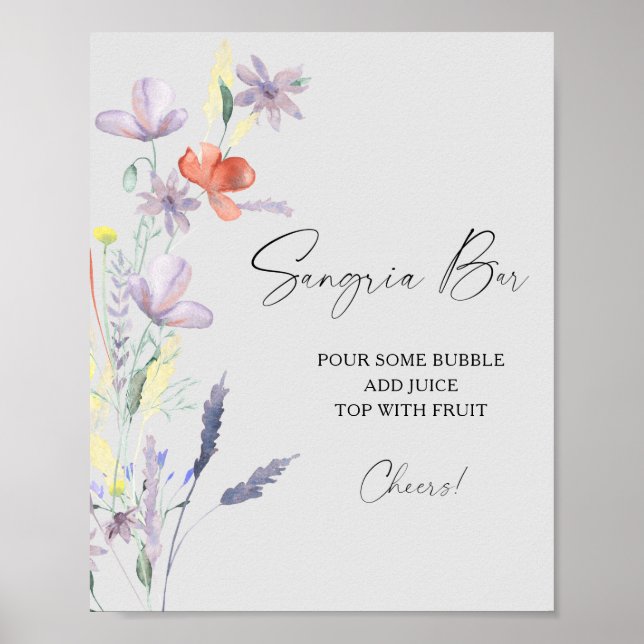 Watercolor modern floral sangria bar poster (Front)