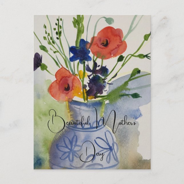 Watercolor modern flowers  postcard (Front)