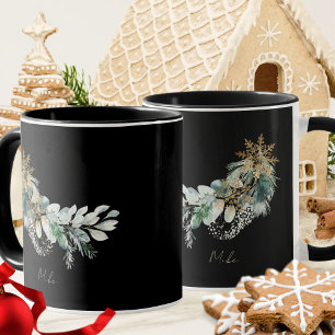 Watercolor Modern Leaves Script Merry Christmas Mug