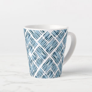 Watercolor Modern Navy Striped Diagonal Pattern Latte Mug