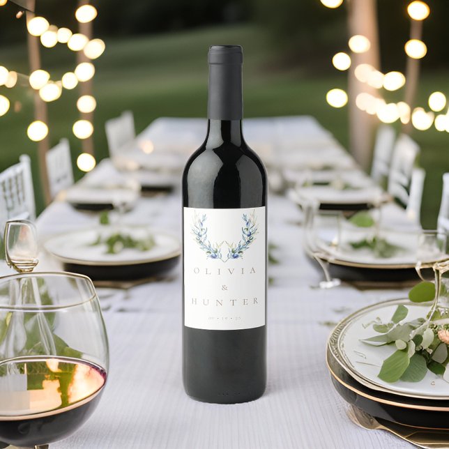 Watercolor Modern Olive Branch Wedding Wine Label (Creator Uploaded)