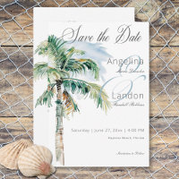 Watercolor Modern Palms & Beach Scene