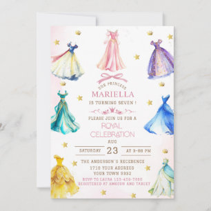 Watercolor Modern Princess dresses royal girl birt Invitation