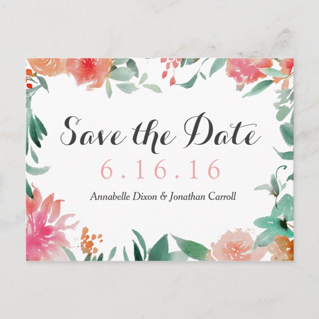 Watercolor Modern Save the Date Postcard (Front)