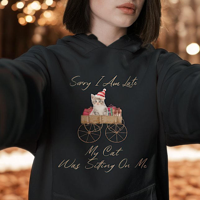 Watercolor Modern Script Red Cat Funny Christmas Hoodie (Creator Uploaded)