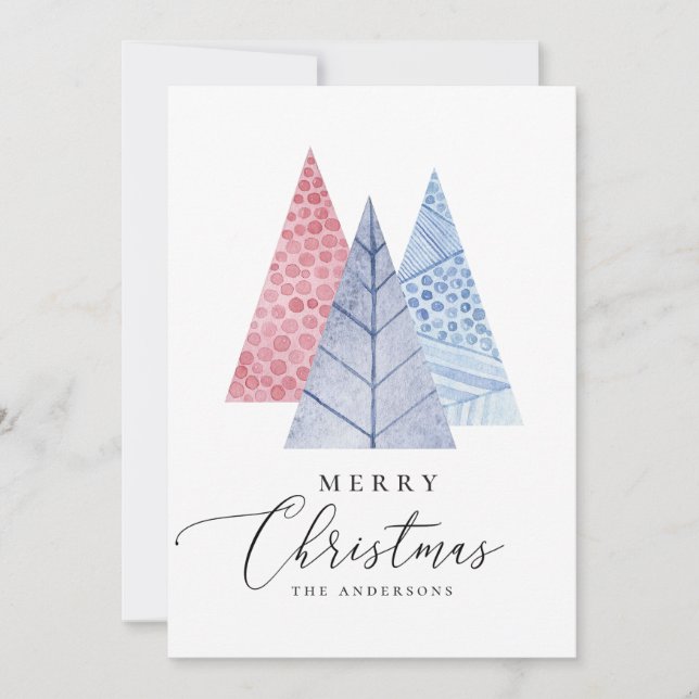 Watercolor modern simple geometric Christmas tree Holiday Card (Front)