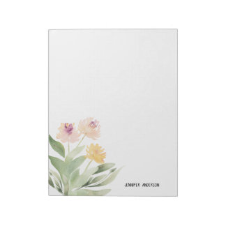 Watercolor Modern Springtime Floral Greenery Notepad