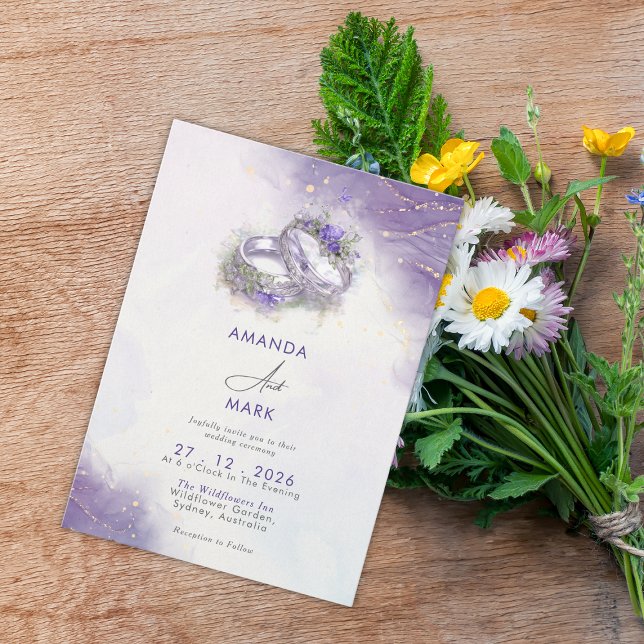 Watercolor Modern Trendy Elegant Lilac Wedding Invitation (Creator Uploaded)