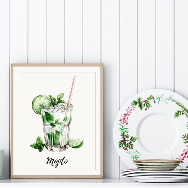 Watercolor Mojito Cocktail Art Print Kitchen Bar (Creator Uploaded)