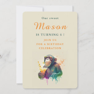 Watercolor Monkey - Birthday Invitation Card