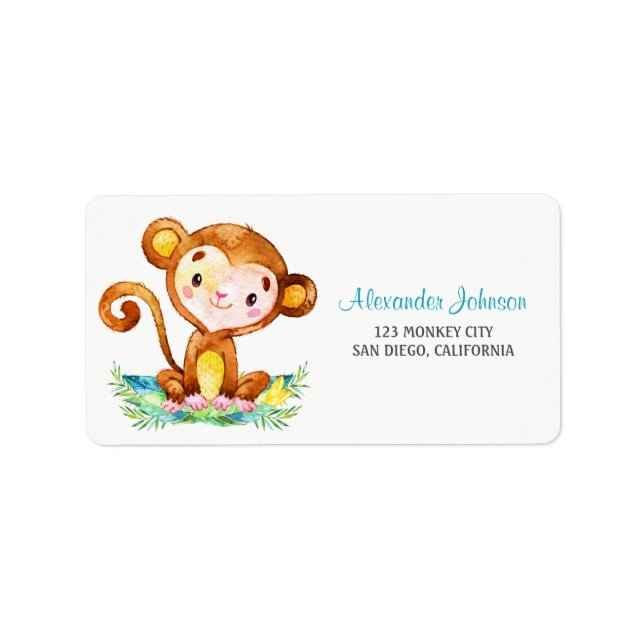 Watercolor Monkey Boy Label (Front)