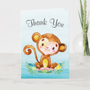 Watercolor Monkey Boy Thank You Card