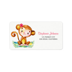 Watercolor Monkey Girl Label