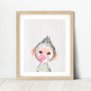 Watercolor Monkey Safari Bubble Nursery Art Print