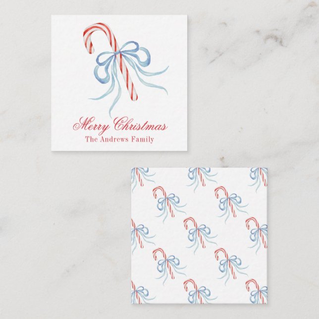 Watercolor Monogram Bow Candy Cane Enclosure Card (Front/Back)