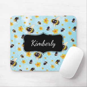 Watercolor Monogram Bumblebee Mouse Pad