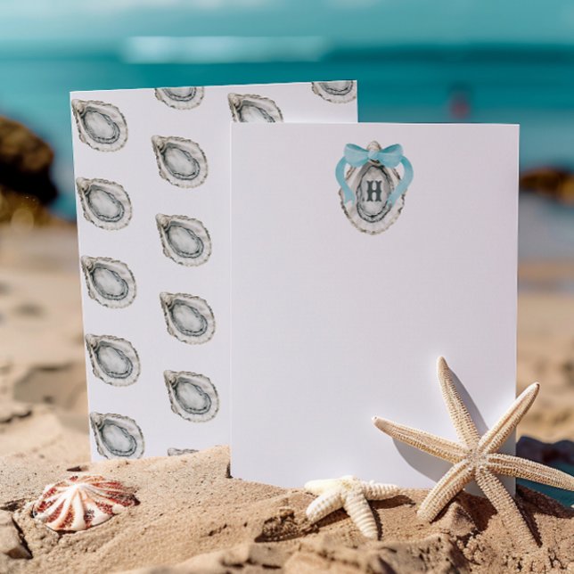 Watercolor Monogram Coastal Blue Bow Oyster Thank You Card (Creator Uploaded)
