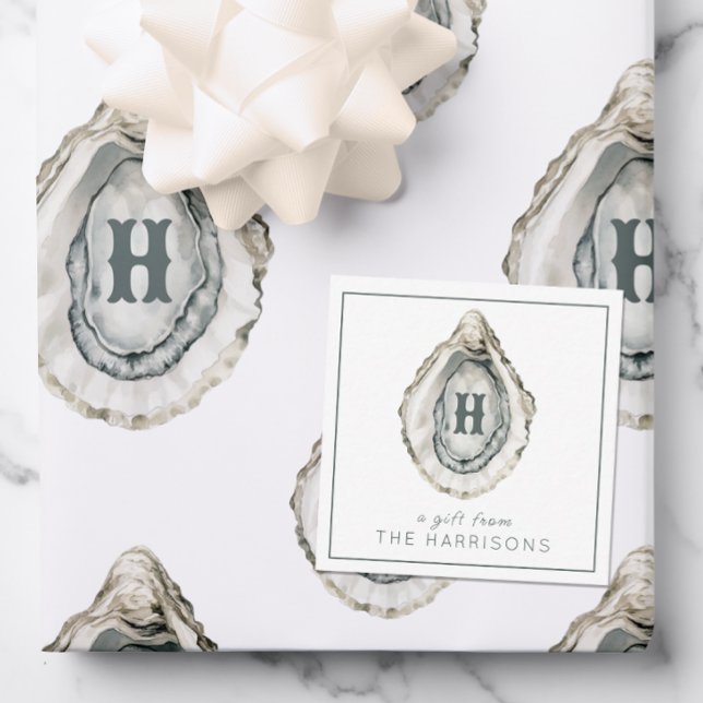 Watercolor Monogram Coastal Oyster Card (Creator Uploaded)
