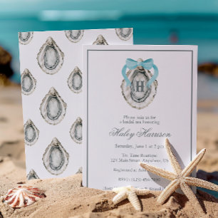 Watercolor Monogram Coastal Oyster Invitation