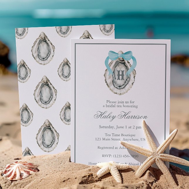 Watercolor Monogram Coastal Oyster Invitation (Creator Uploaded)