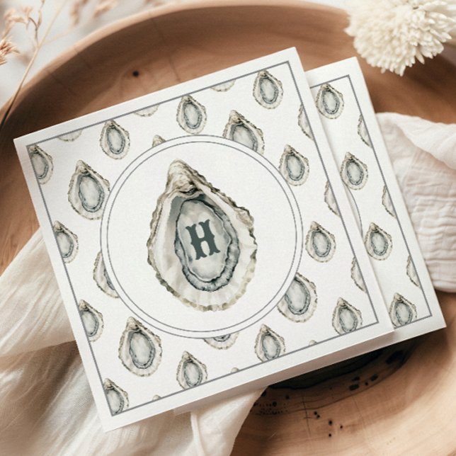 Watercolor Monogram Coastal Oyster Napkin (Creator Uploaded)